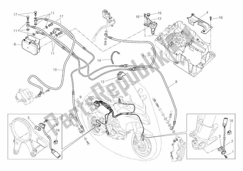 Tutte le parti per il Impianto Frenante Abs del Ducati Multistrada 1200 S ABS USA 2010